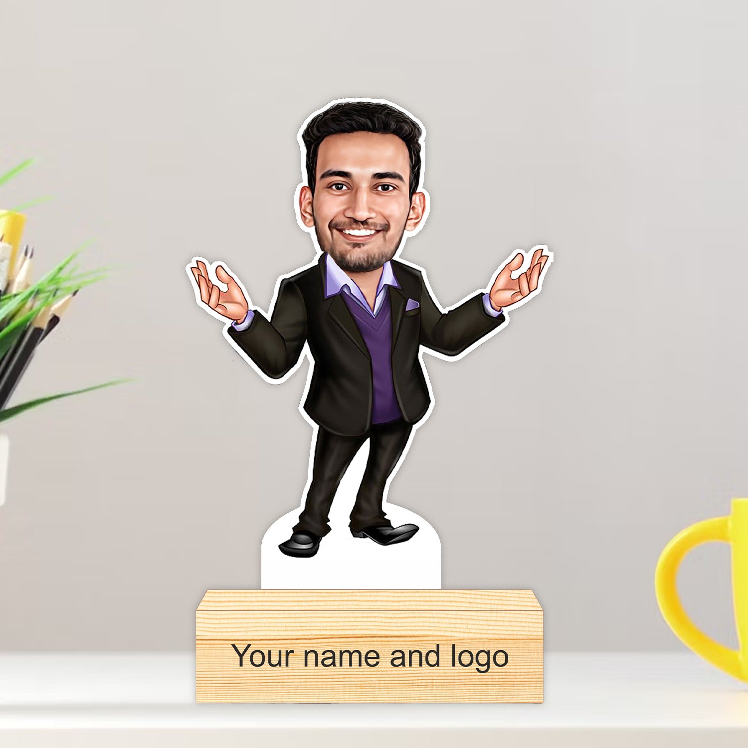 Personalized Caricature with Wooden Stand - Cari001