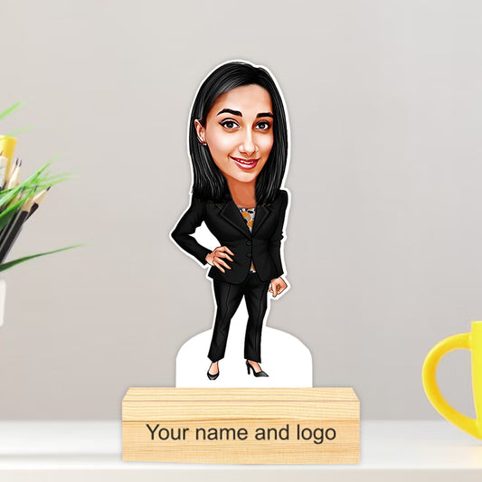 Personalized Caricature with Wooden Stand - Cari017