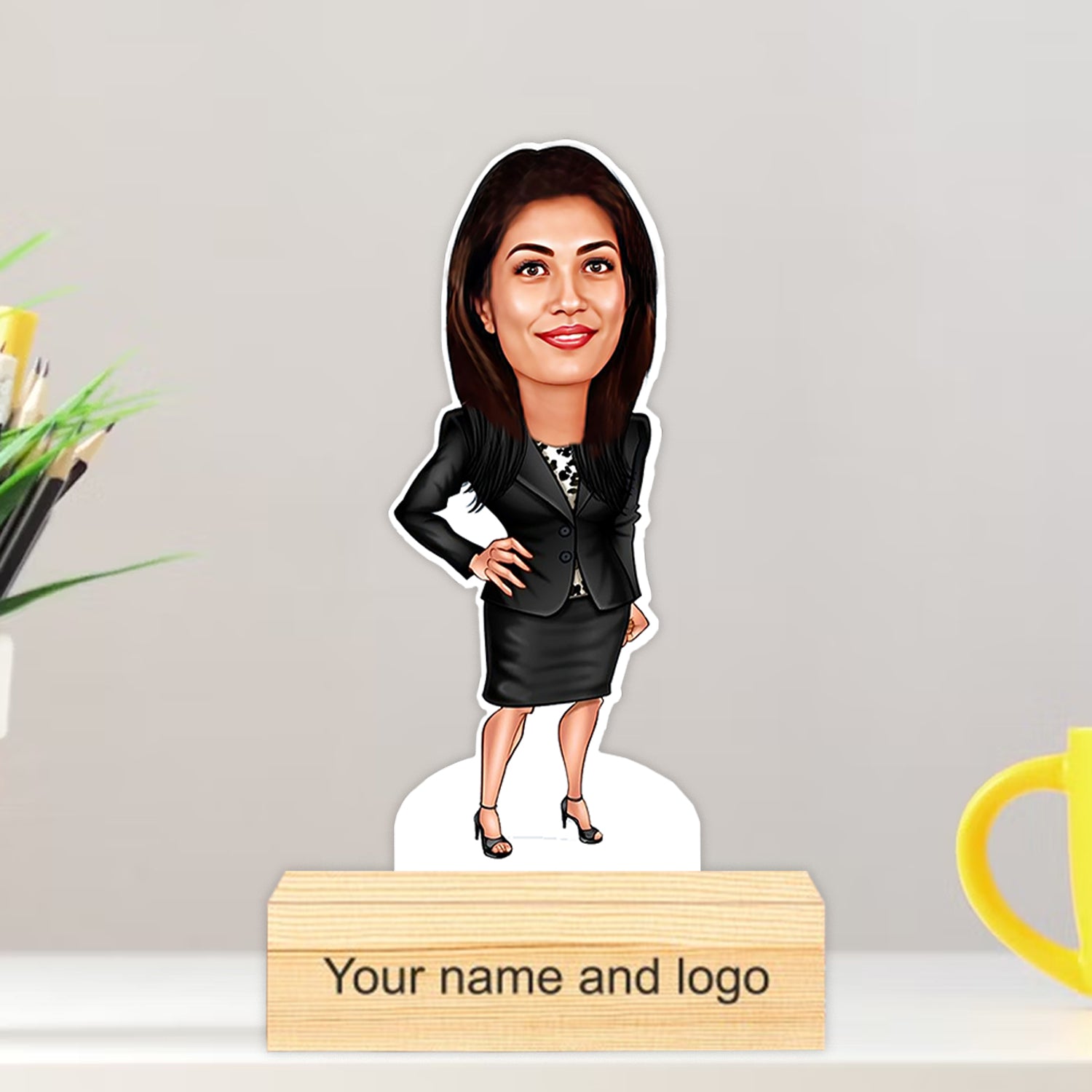 Personalized Caricature with Wooden Stand - Cari018