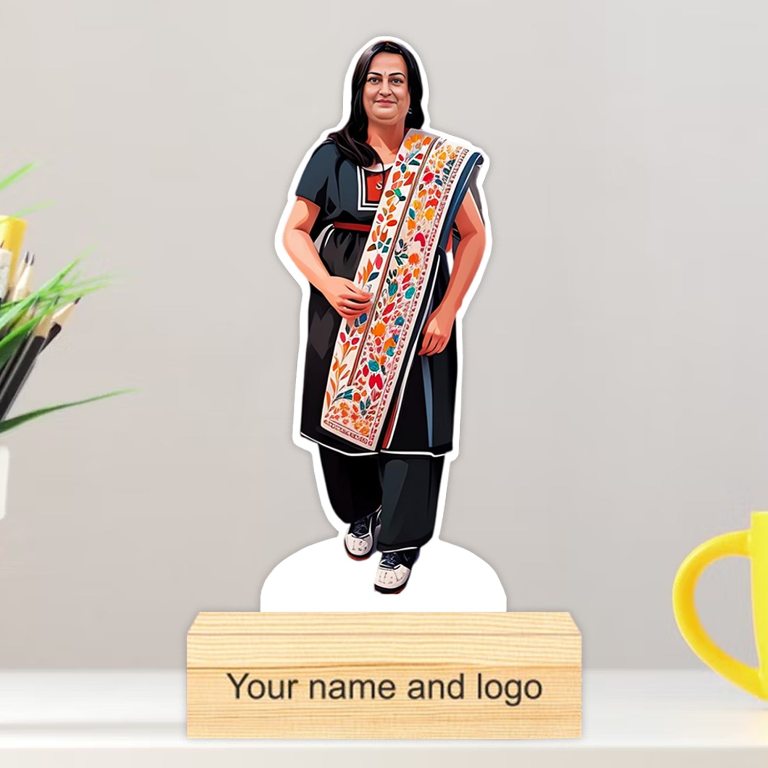 Personalized Caricature with Wooden Stand - Cari019